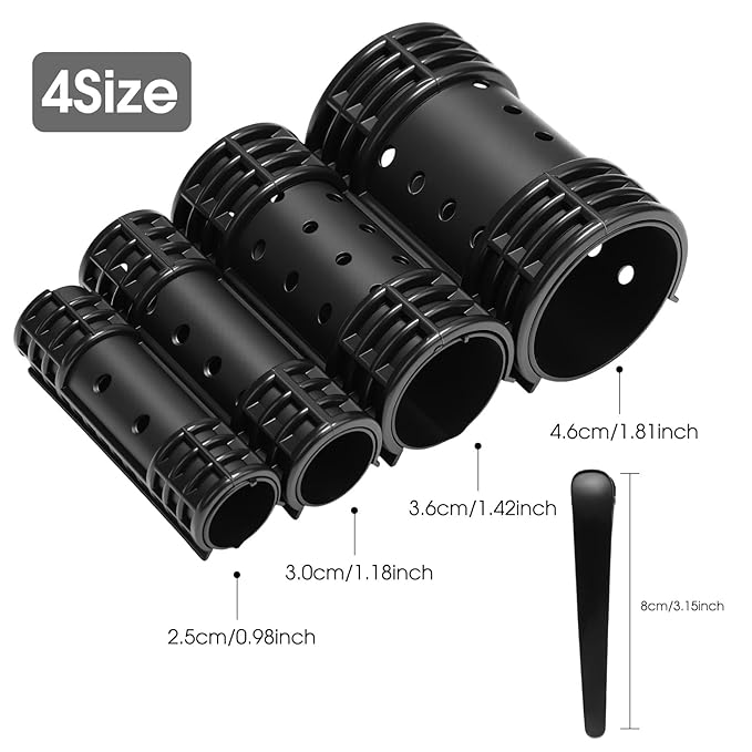 WILLBOND 65 Pieces Magnetic Hair Rollers Set Plastic Rollers Curlers with Clips 4 Sizes for Long Medium Short Hair, Duck Clips Hairnet Hairdressing Styling Tool(Black)