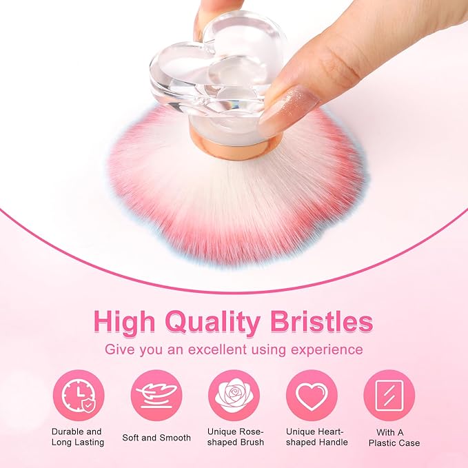 ANGNYA Nail Dust Brush, Rose-shaped Head and Heart-shaped Handle Dust Brush for Nails, Fluffy Dust Powder Remover Makeup Duster Cleaner Brush Acrylic Nail Tools