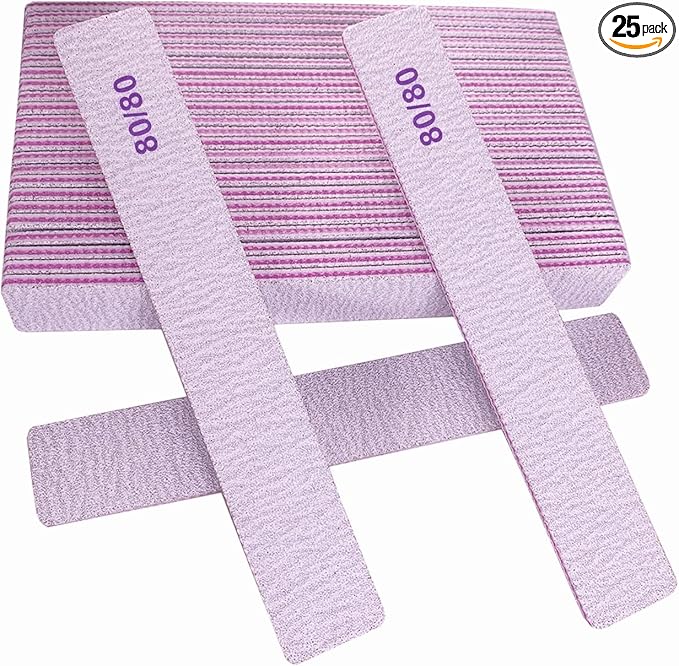 80/80 Grit Nail Files (25 Pcs), Coarse Emery Boards for Acrylic Nails and Gel Nails, Nail File Double Sided 80 Grits Emory Professional Nail Filers Pack
