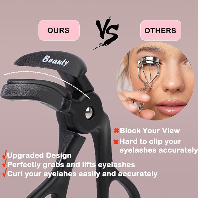 Eyelash Curlers - Plastic Eyelash Curler with Silicone Refill Pads Premium Cute Small Lash Curler for No Pinching or Pulling Eye Lash Curler Makeup Tool for Women Girls Black