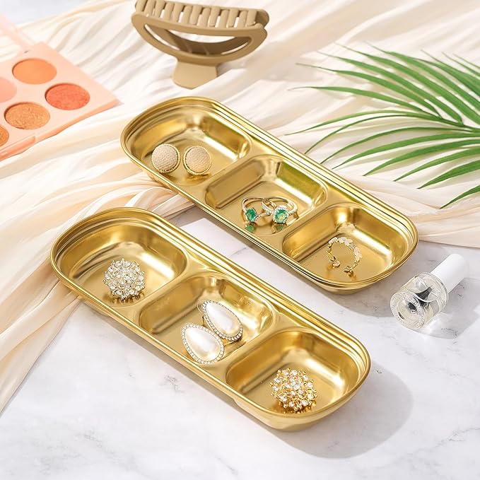 12 Pcs DIY Esthetician Bowls Face Mask Tray Esthetician Supplies Stainless Steel Compartment Serving Tray Women Skincare Products for Spa Salon Aesthetician Beauty, Nail Art (Gold,Medium)
