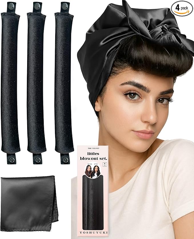 Littles Heatless Curls Overnight Rods Velvet Hair Curler to Sleep in No Heat Heatless Curling Iron Foam Sponge Flexi Rods Hair Rollers for Long Short Hair Care Styling Tools Black