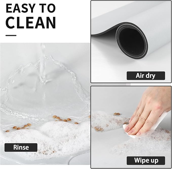 Dog Food Mat - Absorbent Cat Mat for Food and Water, No Stains Pet Feeding Bowl Mat, Easy to Clean Pet Placemats, Quick Dry Dog Water Dispenser Mat for Messy Drinkers | Paw Light Grey 12"x 19"