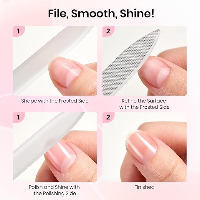 Beetles Glass Nail File for Natural Nails 3 Pack – Double-Sided Crystal Nail Files with Case Etched Gentle Nails Care for Shaping & Polishing Manicure, Washable Reusable Glass Fingernail Files