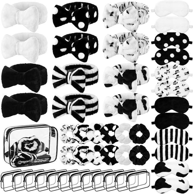 Kajaia 48 Pcs Sleepover Party Supplies for Girls Spa Part Favor Slumber Party Supplies for Women Headband Eye Mask Hair Scrunchies Toiletry Bag