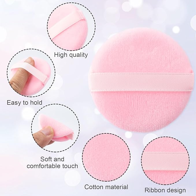 25 Pack Round Powder Puffs for Foundation Makeup Applicators, Soft Cotton Skin-Friendly Face Powder Sponge Velour Velet Puffs Pads for Cream Cosmetics- Pink