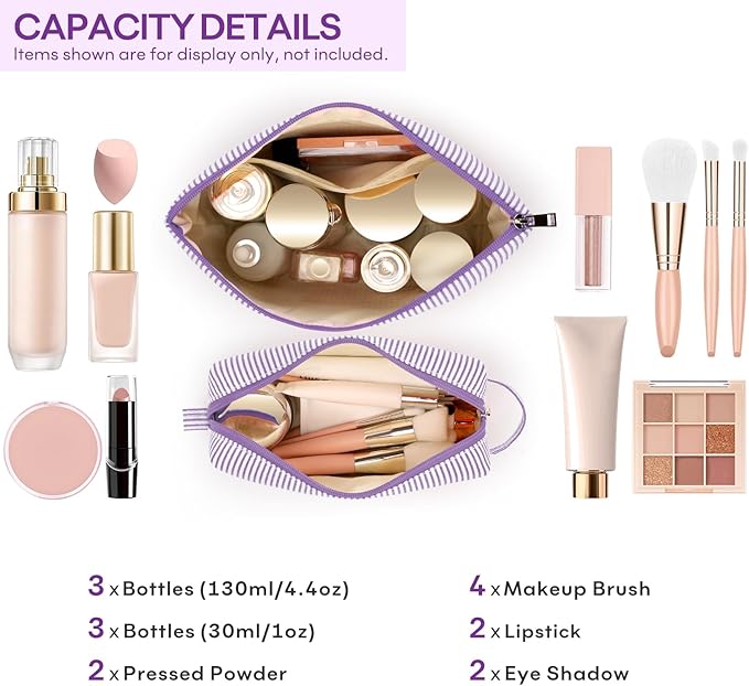 2 PCS Initial Makeup Bags for Women: Cosmetic Bag for Travel Toiletry - Birthday Gifts for 11 12 13 14 15 16 17 18 Years Old Girl Graduation Teacher Gift- Teen Girl Gifts Trendy Stuff - Purple O