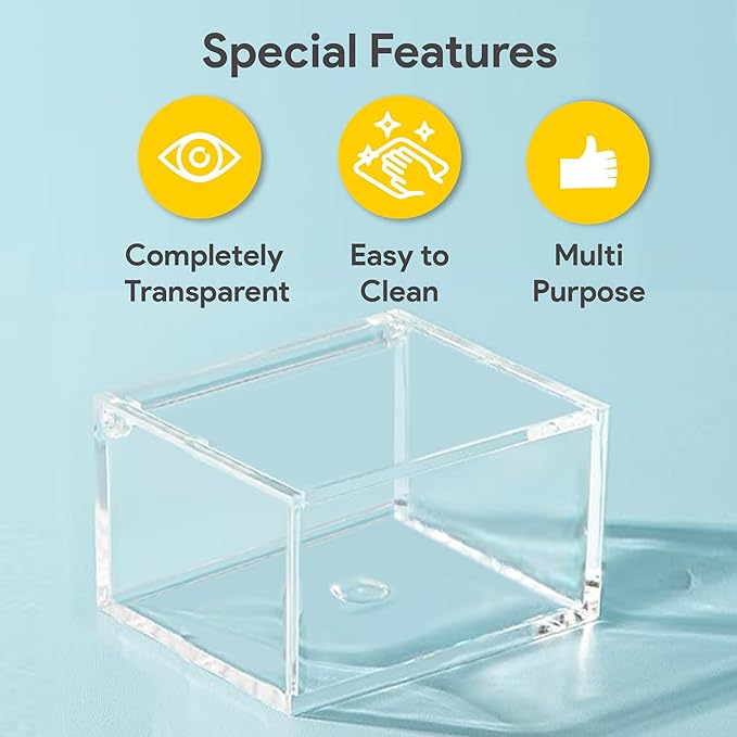 Hammont Clear Acrylic Box with Hinged Lid – Small Plastic Organizer for Office, Desk, Makeup, Crafts, Cotton Balls, Jewelry & More | 4"x4"x2.5" (2 Pack)