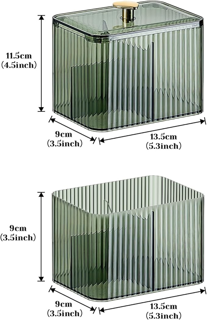 Qtips Holder Bathroom Container 3-Section Bathroom Organizer Dispenser 3 Grids Cotton Ball/Swab/Pad Holder Jar Organizer Cosmetics Storage for Vanity Green