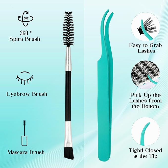 GEMERRY Fluffy Lash Extension Kit Thick Lash Clusters Kit Eyelash Clusters 280Pcs D Curl Eyelash Extension Kit With Lash Bond and Seal, Lash Tweezers, DIY Lash Extension(200P-10-18mm)