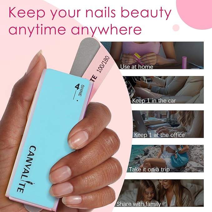 Canvalite Nail Files and Buffers, Shapes/Smooths/Shines Multi-Functional File & Polishing Buffing Block with 100/180 Grit Emery Boards, 14pcs Manicure Kit Natural Nail Care