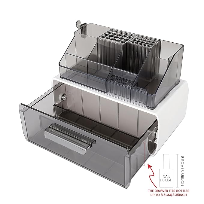 Nail Drill Polish Holder Stand- 2 Layers Nail Polish Storage Drawer- Professional 13 Holes Nail Drill Bits Holder & 40 Holes Nail Brush Pens Organizer Case Storage Box for Manicure Tools
