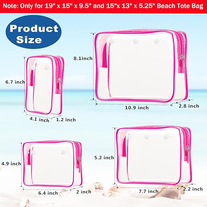 Clear Insert Bag Accessories for Beach Tote Bag, Clear Travel Storage Inner Pouch for Cosmetic, Toiletry & Makeup Brush Organizer Divider