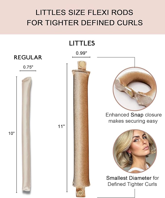 Littles Velvet Heatless Hair Curler Curling Rod Set, Soft Small Flexi Rods Hair Rollers Curlers to Sleep in No Heat Heatless Curls Overnight Rods for Short & Medium Hair for Tight Curls Blonde