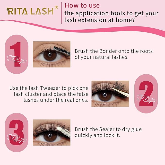 RITALASH Lash Extension Kit 50D+60D+80D+100D DIY Lash Clusters 640pcs Cluster Lashes Individual Lashes Eyelash Extension Kit with Lash Bond and Seal,Lash Tweezers(50D+60D+80D+100D Kit,10-16mm Mixed)