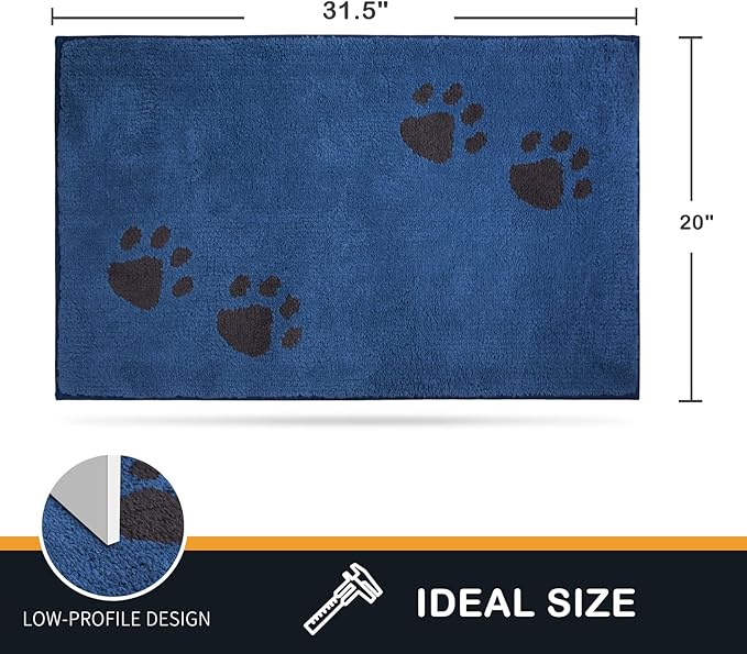 PURRUGS Dirt Trapping Door Mat 20" x 31.5", Non-Skid/Slip Machine Washable Microfiber Entrance Rug, Shoes Scraper, Dog Doormat, Super Absorbent Floor Mat for Muddy Wet Shoes and Paws, Blue