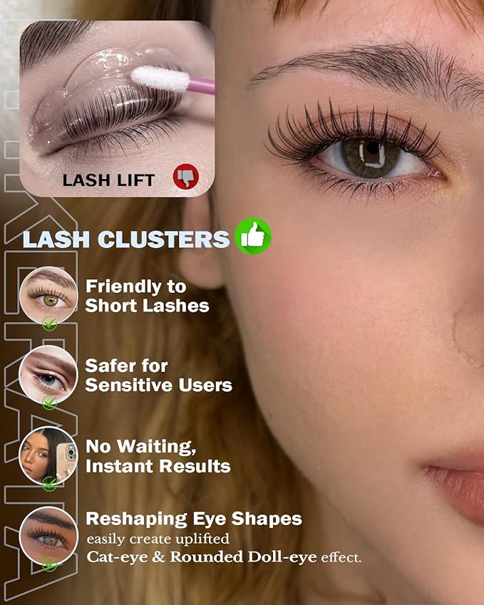 PHKERATA Natural Lash Clusters Manga Eyelash Clusters, Wispy C Curl Clusters Eyelash Extensions Invisible Clear Band, Korean Lashes Look DIY Lash Extensions, Fairy Pestañas Postizas Naturales