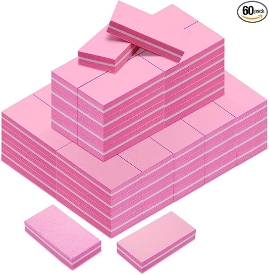 Diesisa Buffer Block Nail File, 100/180 Grit Sponge Nail Buffers for Acrylic Nails, Nails Buffer, Mini Buffing Block Double Sided for Manicure Tools 60 Count - Pink