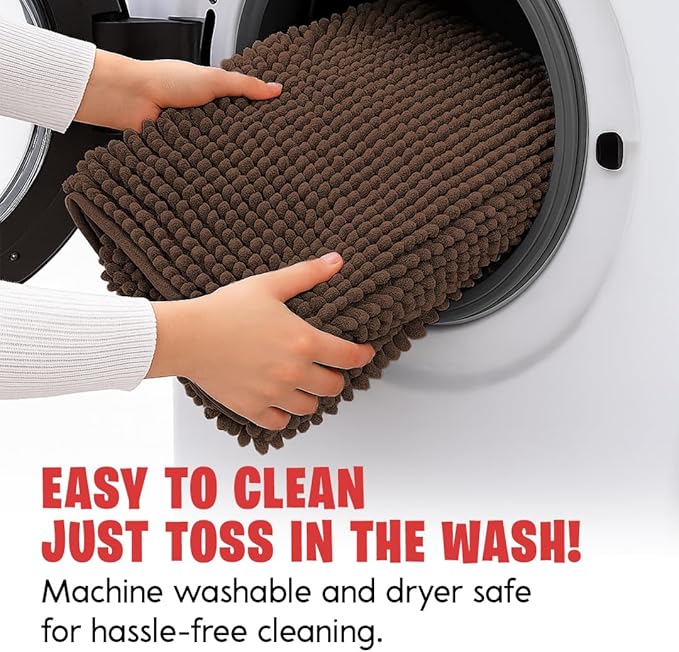 MudGuard Mat™ Dog Door Mat for Muddy Paws, Super Absorbent Microfiber, Non-Slip Indoor Mat, Quick Dry Chenille Mud Mat for Dogs & Entryway, Washable, Choco 24" x 60"