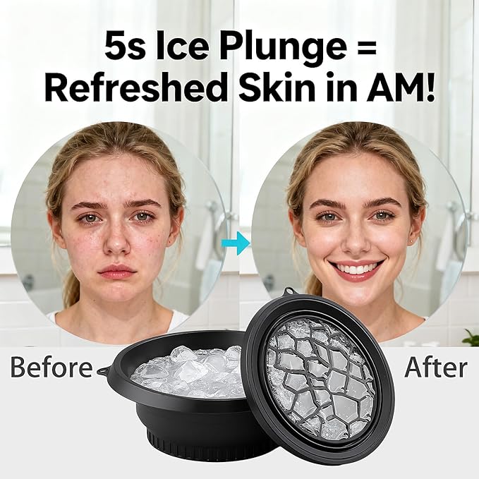 Foldable Face Bowl for Ice with Built-in Ice Tray & Hanging Hook - Collapsible Silicone Facial Bath Bowl for Cold Plunge Therapy, Skin Tightening, Pore Minimizing - Portable for Home, Travel(Black)