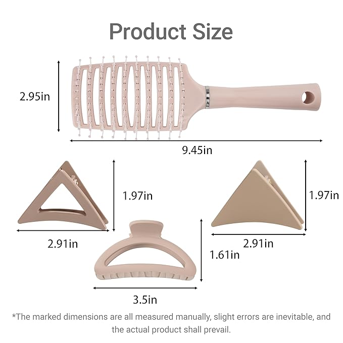 COZYISLE Neutral Tones Hair Accessories Set - 9 Medium Hair Clips (Arched & Triangle), 1 Hair Brush | Non-Slip Hair Clips for Thin Hair (Soft Pink, Beige, Brown)