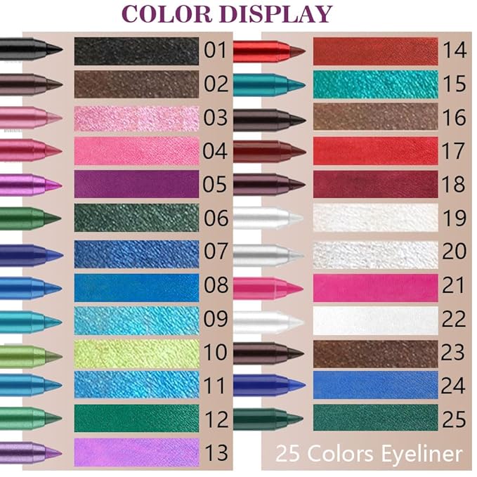 evpct 3Pcs Black & Dark Brown & Brown Gel Glitter Matte Metallic Eyeliner Pencils Set for Women Waterproof Smudge Proof lapiz de ojos delineador de ojos contra el agua Eye Liner Makeup 01 02 16