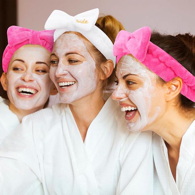 Semato Bachelorette Party Favor Set - Bride & Bridesmaid Spa Headbands (1 Bride + 7 Hot Pink)