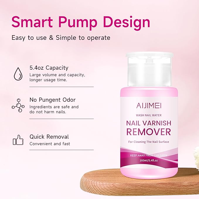 AIJIMEI Nail Polish Remover For Regular Nail Polish Pump Bottle Design 160ml & Nail Cleanser Cleaning The Surface Of Nails Varnish Of Oil FLot Glue On Surface Applicable For Nail Daily Clean
