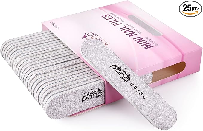 25PCS Mini Size PANA Professional Double Sided Nail Files - Zebra, 80/80 Grit - Emery Board Nail Buffering File Manicure Pedicure Nail Polisher Washable