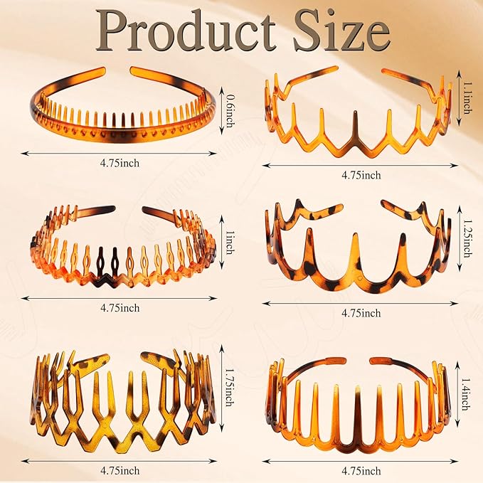 12Pcs Zigzag Headbands with Teeth for Women's Hair Non Slip, Plastic Wavy Skinny Head Bands Comb Fashion Hair Accessories–6 Styles & 2 Colors, Versatile Use