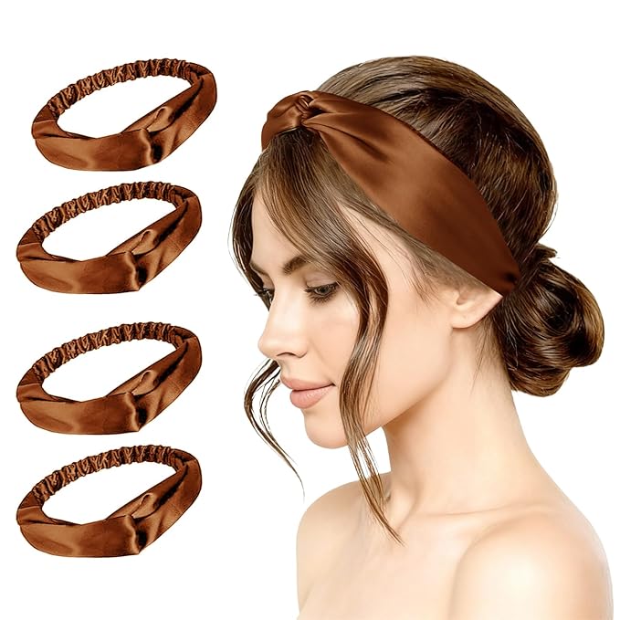 4PACK Womens Silk Headband Satin Headbands Silky Hairband Wide Head Bands Hair Wrap Fashion Hairbands Accessories