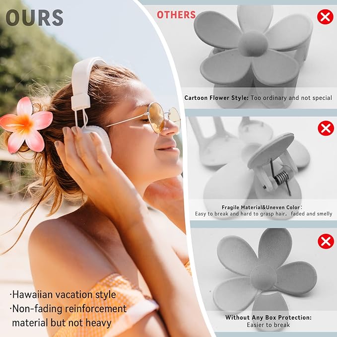 Flower Hair Claw Clips-4PCS for Thick Hair,Strong Hold Nonslip,Hawaiian,Cute Large Hair Clips,Banana Clip for Thin Hair,Hair Accessories for Women Girls Holiday Gifts (A-4pcs large colorful
