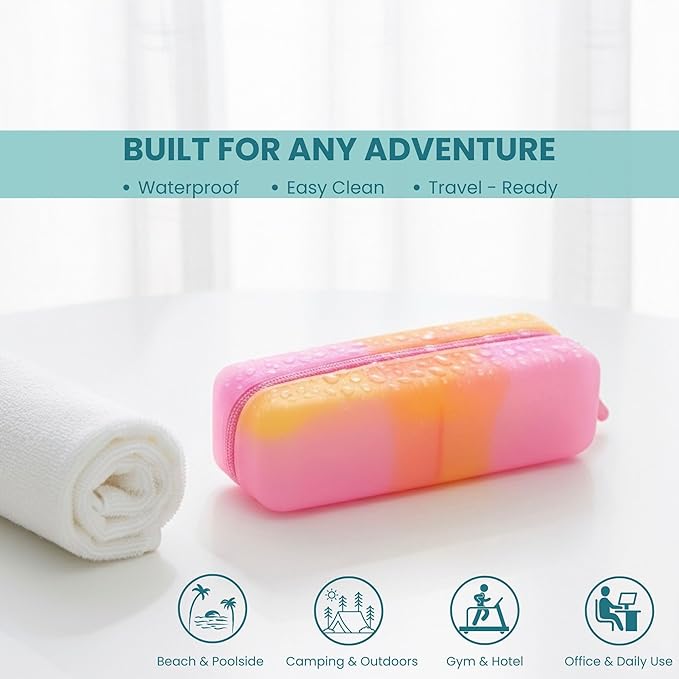 Cotton Pad Swab Travel Case – 2-in-1 Portable Waterproof Qtips Dispenser for Cotton Square Pad & Qtip, Floss, Bobbi Pin, Nail Kit, Hair Accessories Organizer TSA Compliance (Peach Sunrise)