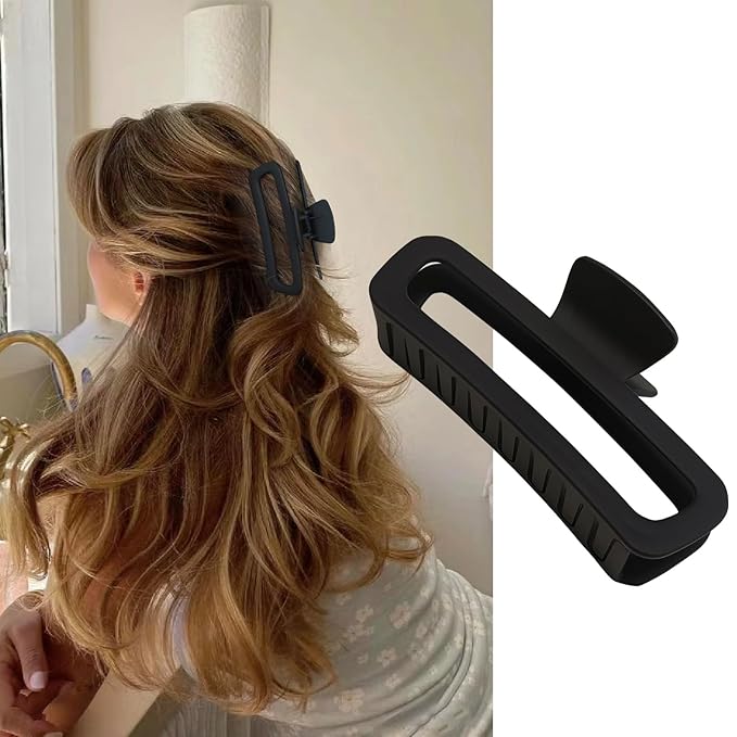 5 Inch Large Hair Claw Clips, No Slip Matte Square XL Hair Clips for Thick Long Curly Hair, Women's Big Rectangle Strong Clips, 4 Pack