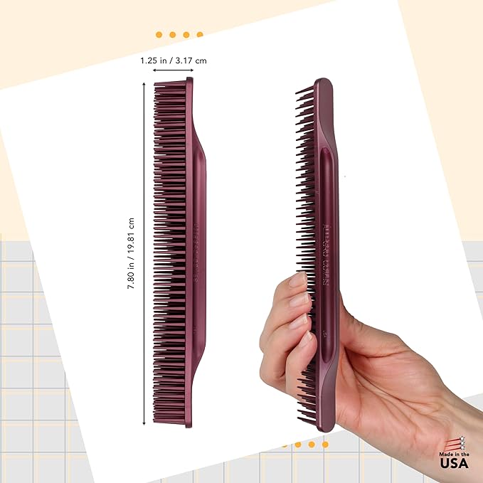 Allegro Combs 3 Row Detangling Comb, Wide Tooth Curl Defining Brush, Perfect for Curly Hair Stylists, Curl Defining Comb, Made In The USA, Burgundy, 1 Piece