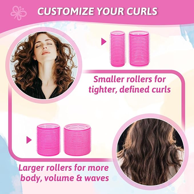 50 Pcs Rollers Hair Curlers Set with 24Pcs Self Grip Hair Rollers 4 Sizes and 24 Pcs Clips for Blowout Look Long Medium Short Thick Hair Volume