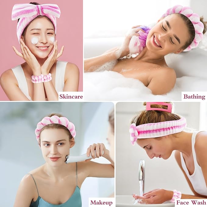 Canitor Spa Headband Wrist Bands with Hair Clips Skincare Makeup Self Skin Care Washing Face Vanity Accessories Things Teens Teenager Tween Clean Girl Gifts Cute Trendy Stuff