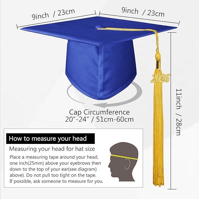 GraduationMall Matte Graduation Cap with 2026 Tassel for High School & Bachelor