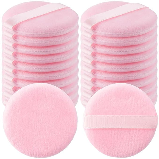 25 Pack Round Powder Puffs for Foundation Makeup Applicators, Soft Cotton Skin-Friendly Face Powder Sponge Velour Velet Puffs Pads for Cream Cosmetics- Pink