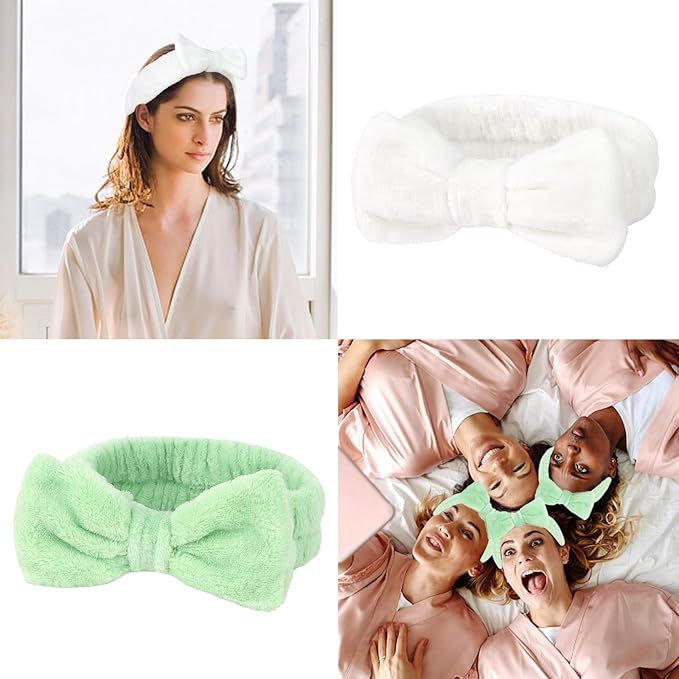 CIEHER 8 Pcs Hairband Set for Bachelorette Party Favors - 1 White + 7 Green, Hair Accessories for Bride Bridesmaid, Securing Hair for Skincare Makeup Headbands Face Wash Headbands for Women
