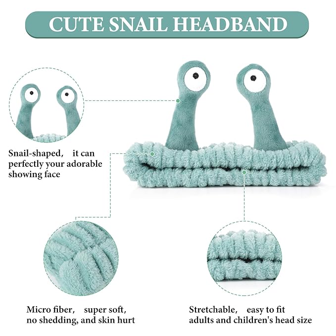 10PCS Headband for Washing Face, Cartoon Cute Flannel Skincare Headbands, Palm and Snail Spa Headband, Elastic Hair Bands Creative Hair Accessories
