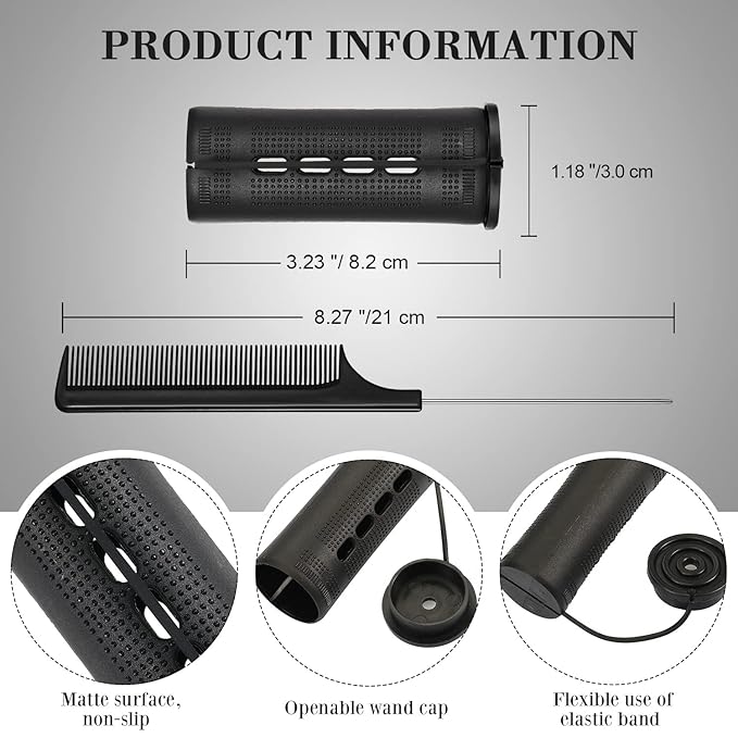 WILLBOND 36 Pieces Cold Wave Rod Hair Perm Rods Hair Rollers Perming Curlers with Steel Rat Tail Comb for Hairdressing Styling