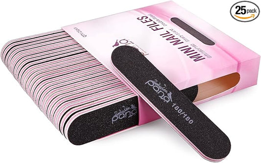 25PCS Mini Size PANA Professional Double Sided Nail Files - Black, 180/180 Grit - Emery Board Nail Buffering File Manicure Pedicure Nail Polisher Washable