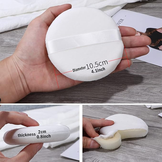 Powder Puff 2 Pieces 4.1 Inch Soft Powder Makeup Puffs Pads Makeup with Ribbon Face Powder Puffs for Loose and Foundation (2PCS Extra Large Size 4.1 Inch)