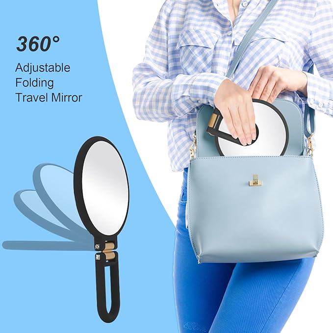 30x Magnifying Mirror, Travel Hand Mirrors with Handle - Double Side Handheld Mirror with 1X 30X Magnification & Adjustable Handle/Stand, Hand Held Foldable Travel Mirror for Makeup(Black)