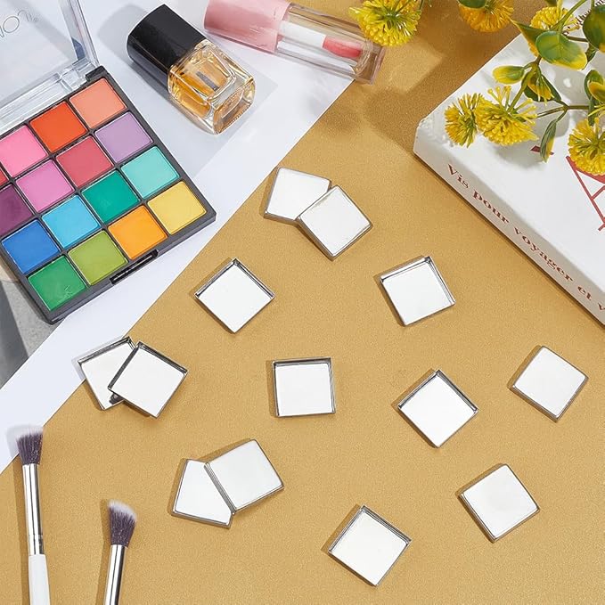 50 Pack Small Eyeshadow Pan Metal Makeup Pans 26mm Empty Square Mini Stainless Steel Silver Palette Blank Tray Cabochon Holders for Eyeshadow Blusher Cosmetics DIY Dubpackage Accessories