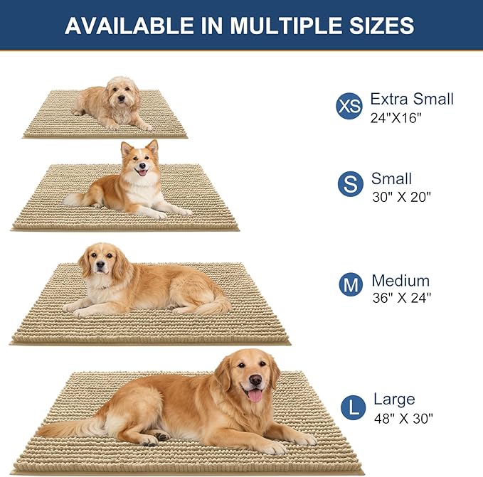 OLANLY Dog Door Mat for Muddy Paws 30x20, Ultra Absorbent Chenille Mud Doormat, Non-Slip Washable and Dirt Trapping Doormat for Indoor Entryway, Quick-Dry Indoor Pet Bed Mats for Dogs, Beige