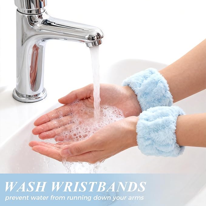 Fmeida Spa Headband and Wristband Set for Washing Face Skincare Headband Grey,3 Pack