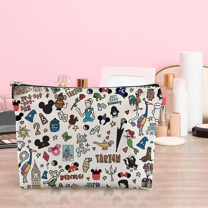 Magic Kingdom Gift Fairytale Fans Cosmetic Bag Movie Characters Collage Makeup Bag Fairy Tales Gifts Cartoon Character Lover Gift Mouse Travel Toiletry Makeup Organizer Zipper Pouch