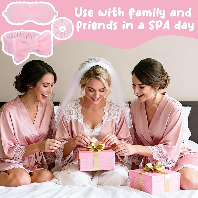 36 PCS Spa Headband Bulk, Girls Spa Headband Pink Makeup Headbands Eye Mask Coral Fleece Scrunchies Sleepover Party Supplies Slumber Party Supplies for Girls for Women and Girl Gifts